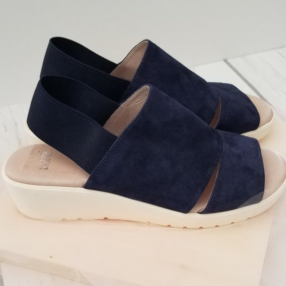Johnston & Murphy Shoes - Johnston & Murphy Cassandra Navy Suede Slingback Wedge Sandals 👡
